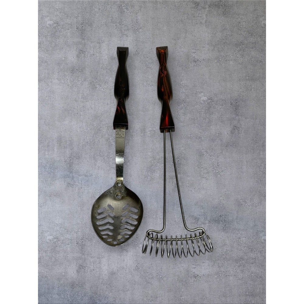 Cutco Kitchen Utensil‎ Set Slotted Spoon 1713 Whisk Brown Swirl USA